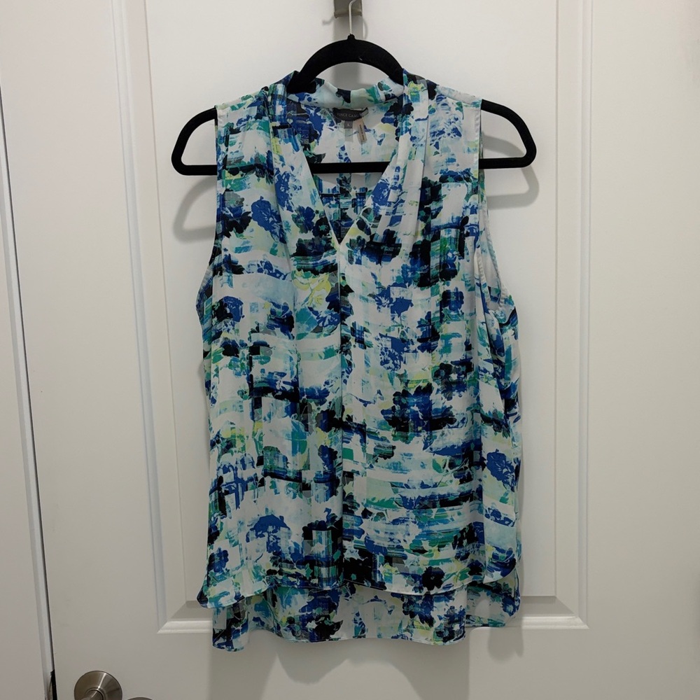 Alfani Blue Aqua Abstract Sleeveless V-Neck Camisole